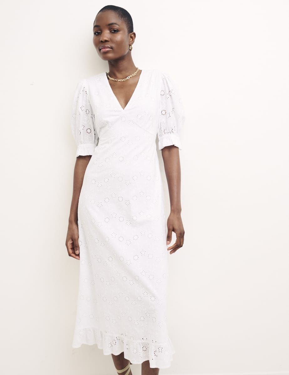 White Demi Broderie Midi Dress