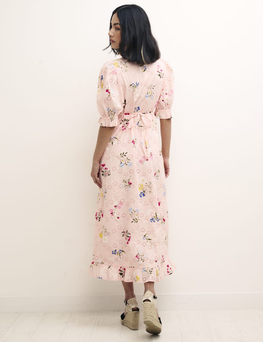 Pink Floral Demi Embroidery Midi Dress