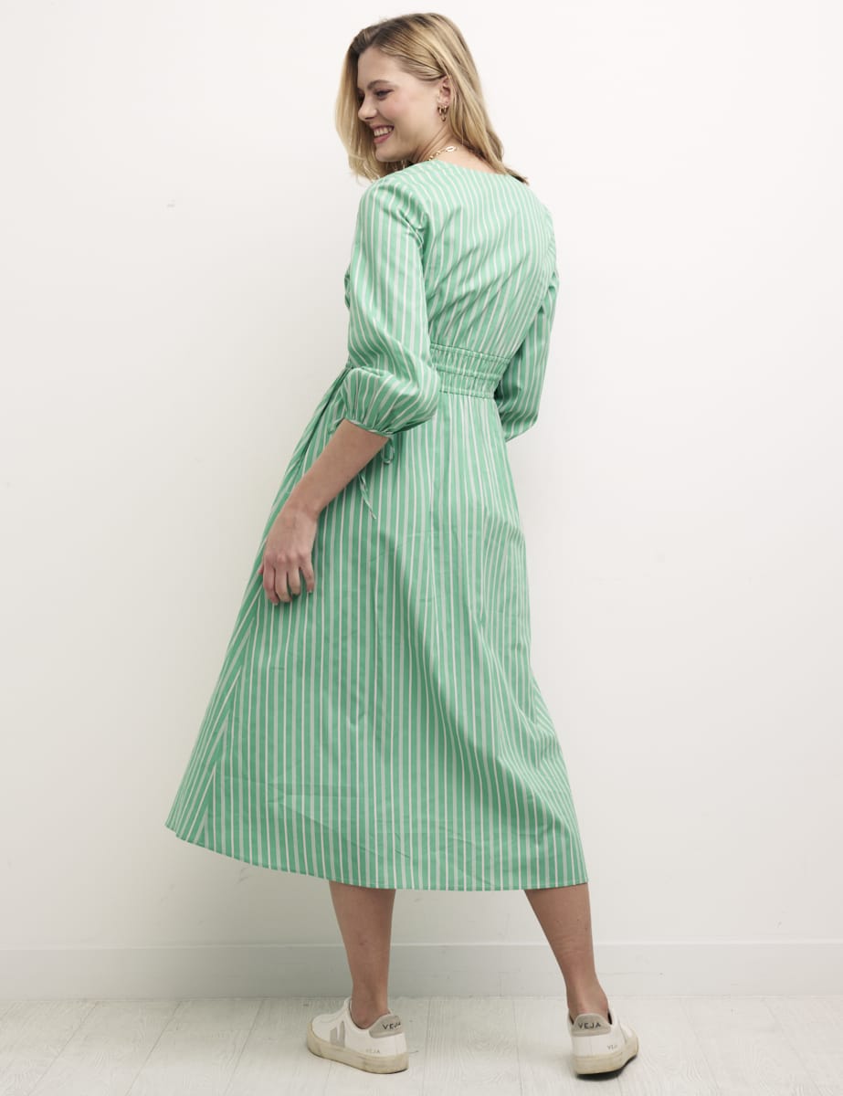 Green Stripe Long Sleeved Cassie Midi Dress