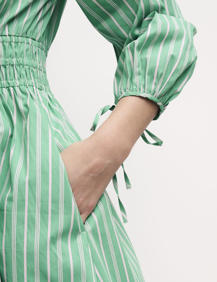 Green Stripe Long Sleeved Cassie Midi Dress