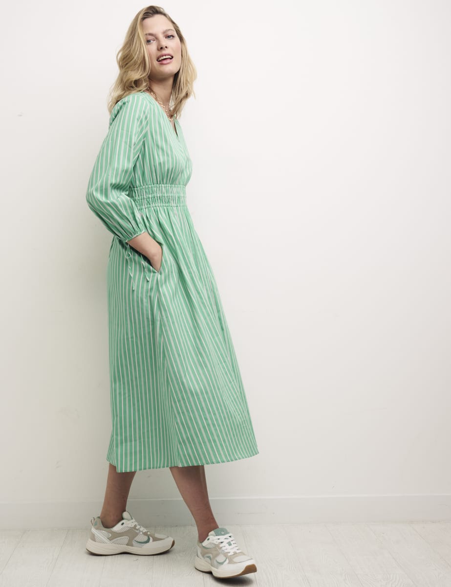 Green Stripe Long Sleeved Cassie Midi Dress