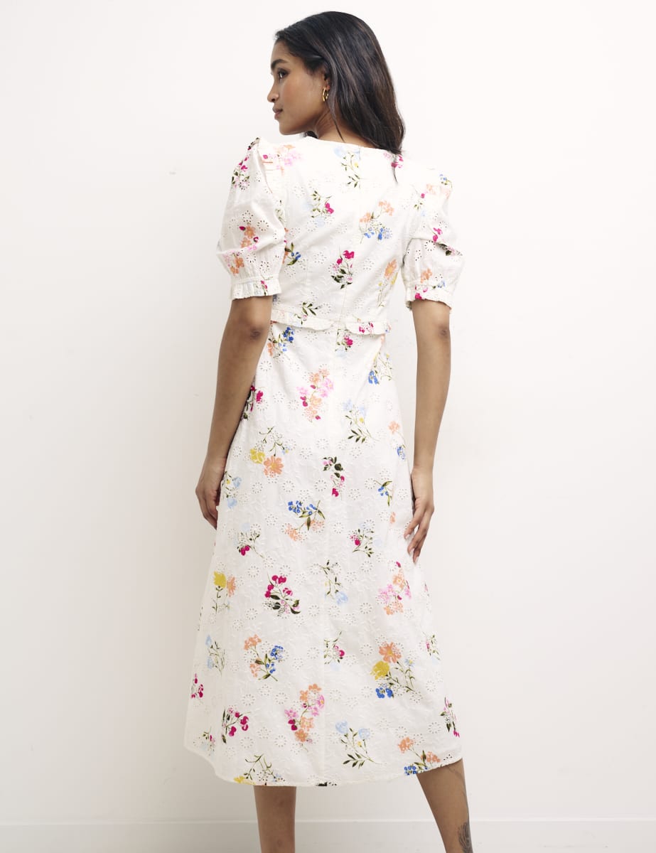 White Floral Broderie Felicia Midi Dress