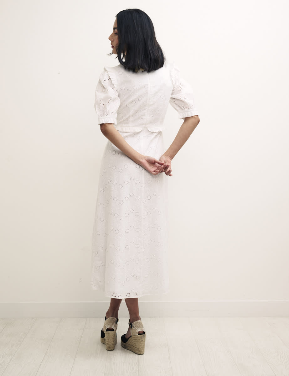 White Broderie Felicia Midi Dress