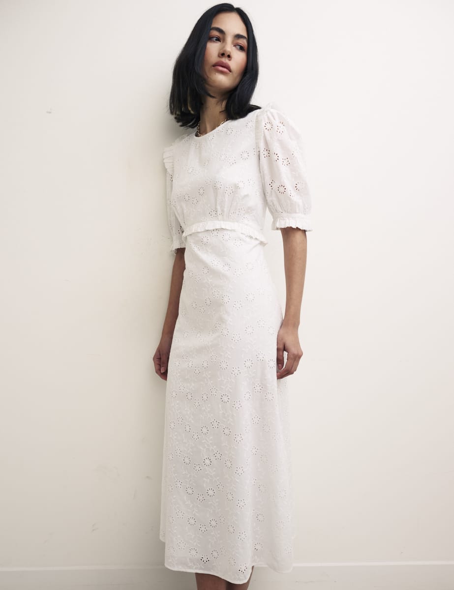 White Broderie Felicia Midi Dress