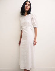 White Broderie Felicia Midi Dress