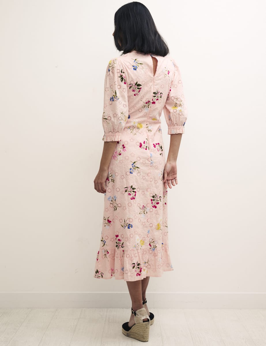 Pink Floral Selena Broderie Midi Dress