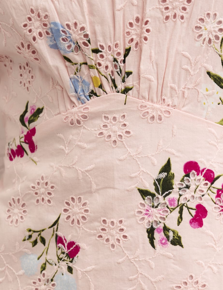 Pink Floral Selena Broderie Midi Dress