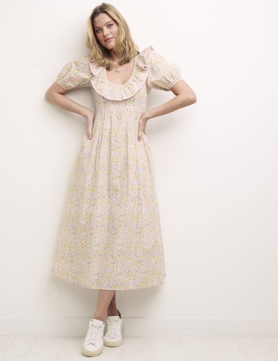 Pink Maive Puff Sleeve Midi Dress