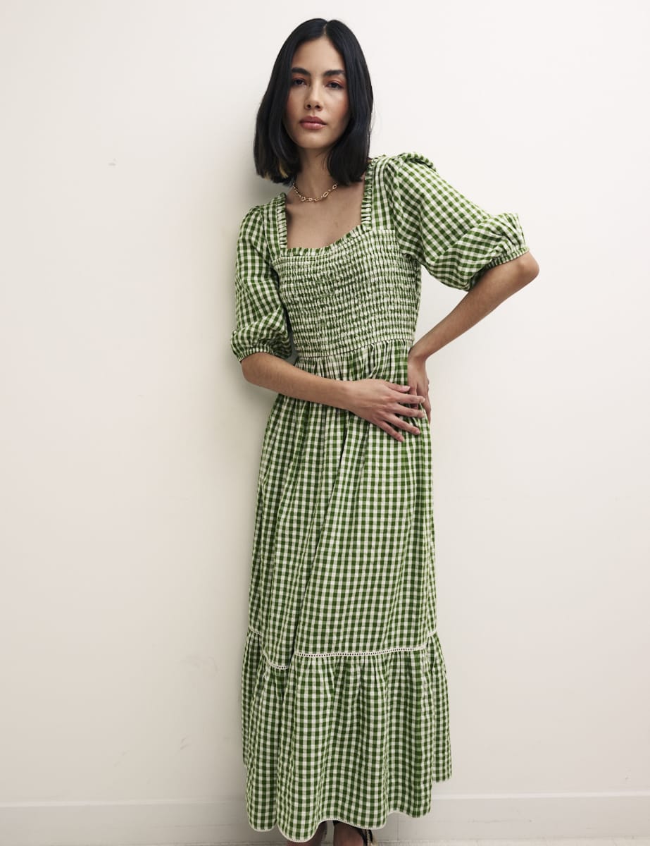 Green/White Gingham Else Midi Dress