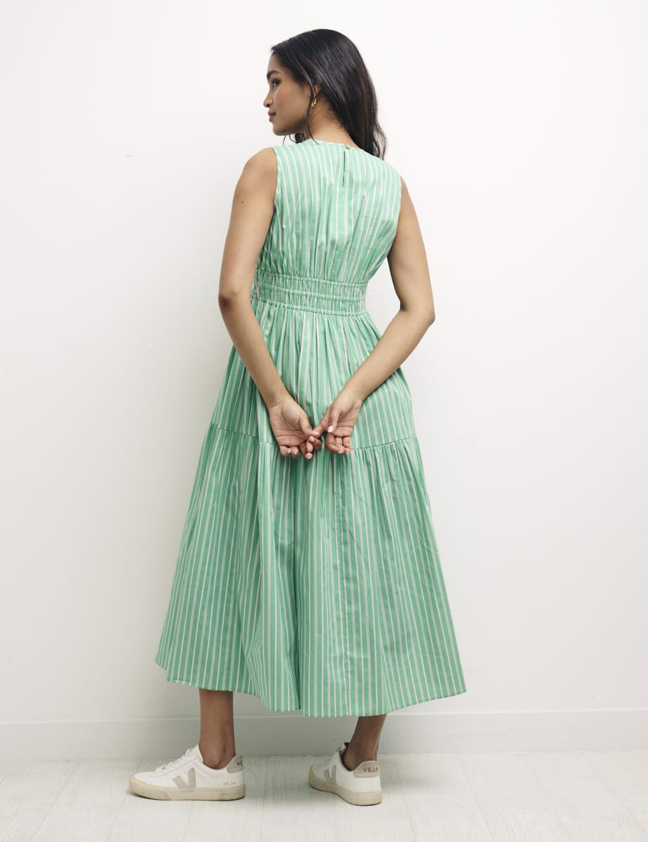 Green/Pink Stripe Elora Petite Midi Dress