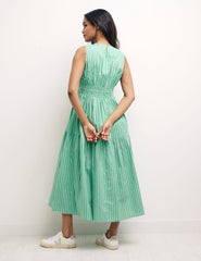 Green/Pink Stripe Elora Petite Midi Dress