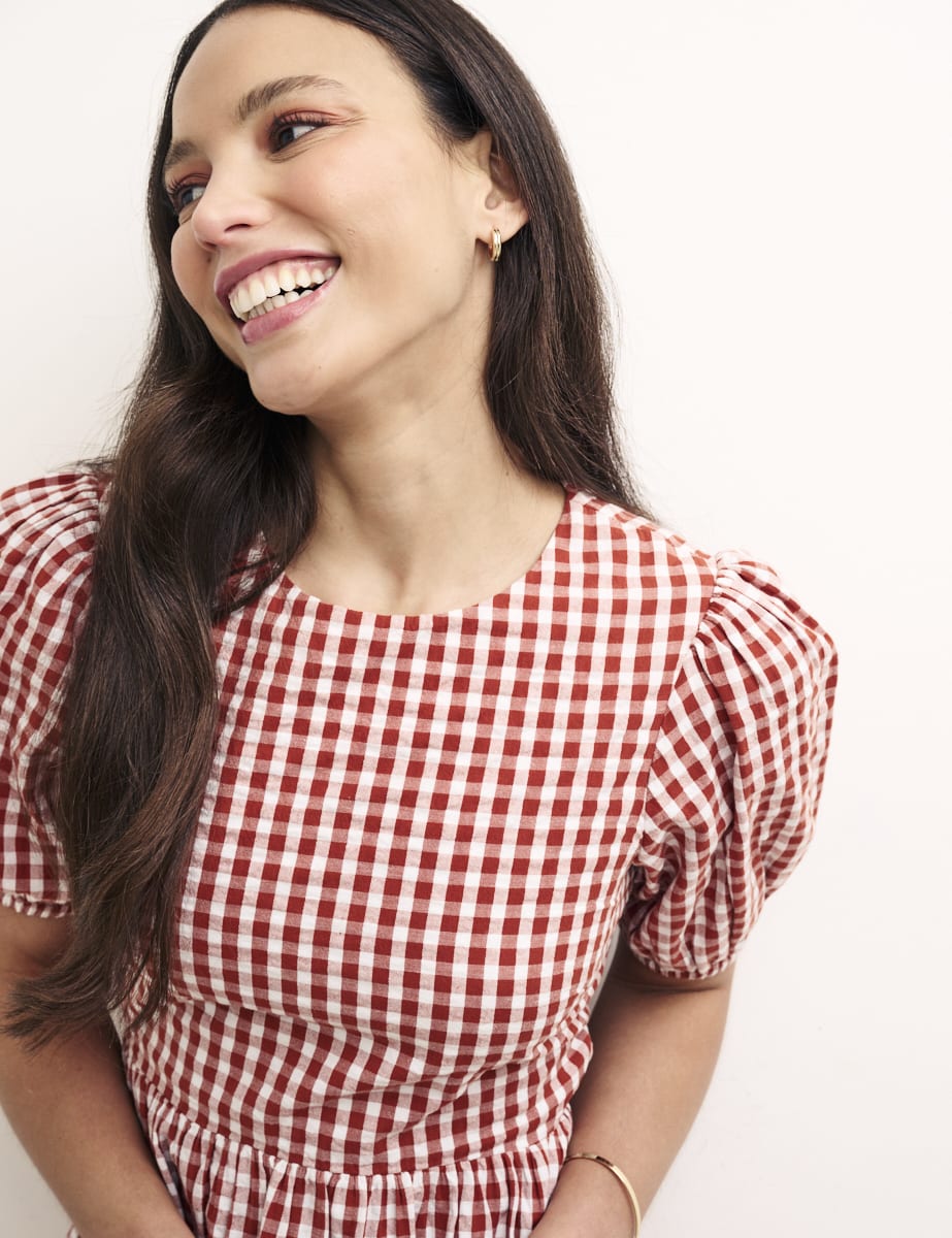 Brown & White Gingham Gracie Mini Dress