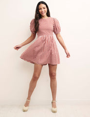 Brown & White Gingham Gracie Mini Dress