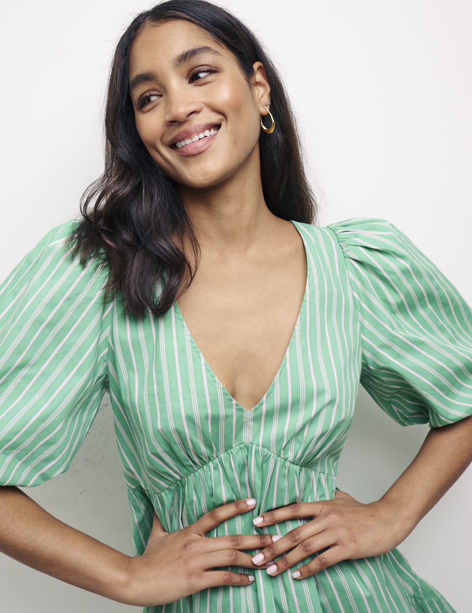 Green & Pink Stripe Vienna Mini Dress