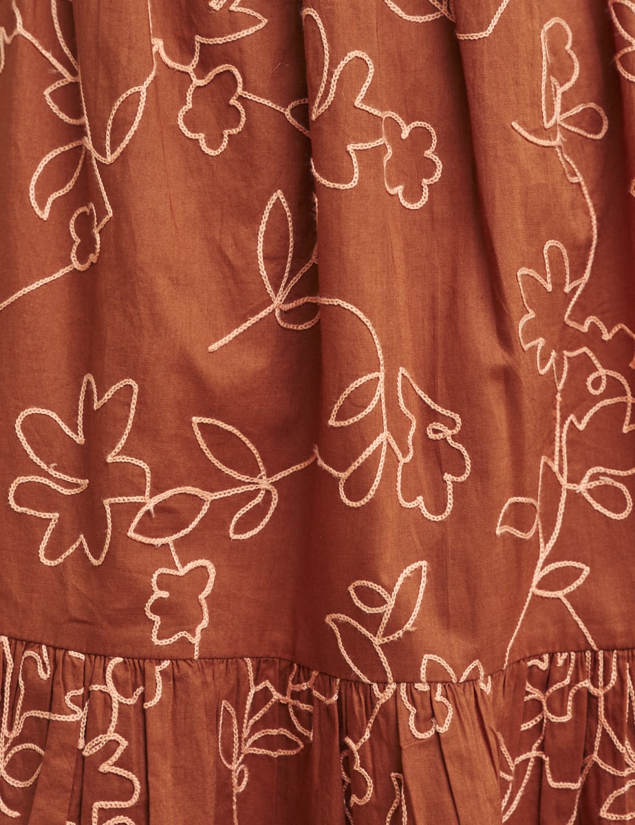 Brown Embroidered Vienna Mini Dress