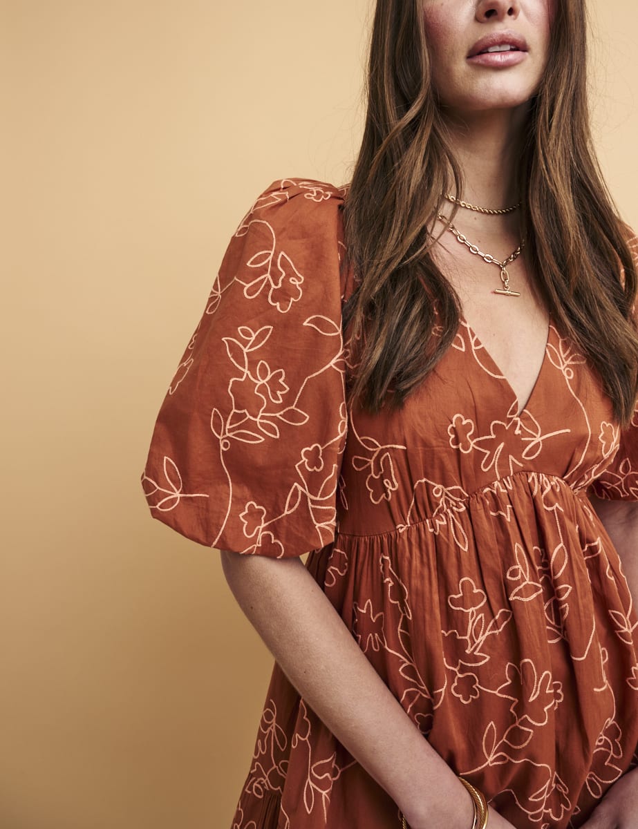 NC Boutique Brown Broderie Anglaise Vienna Mini Dress