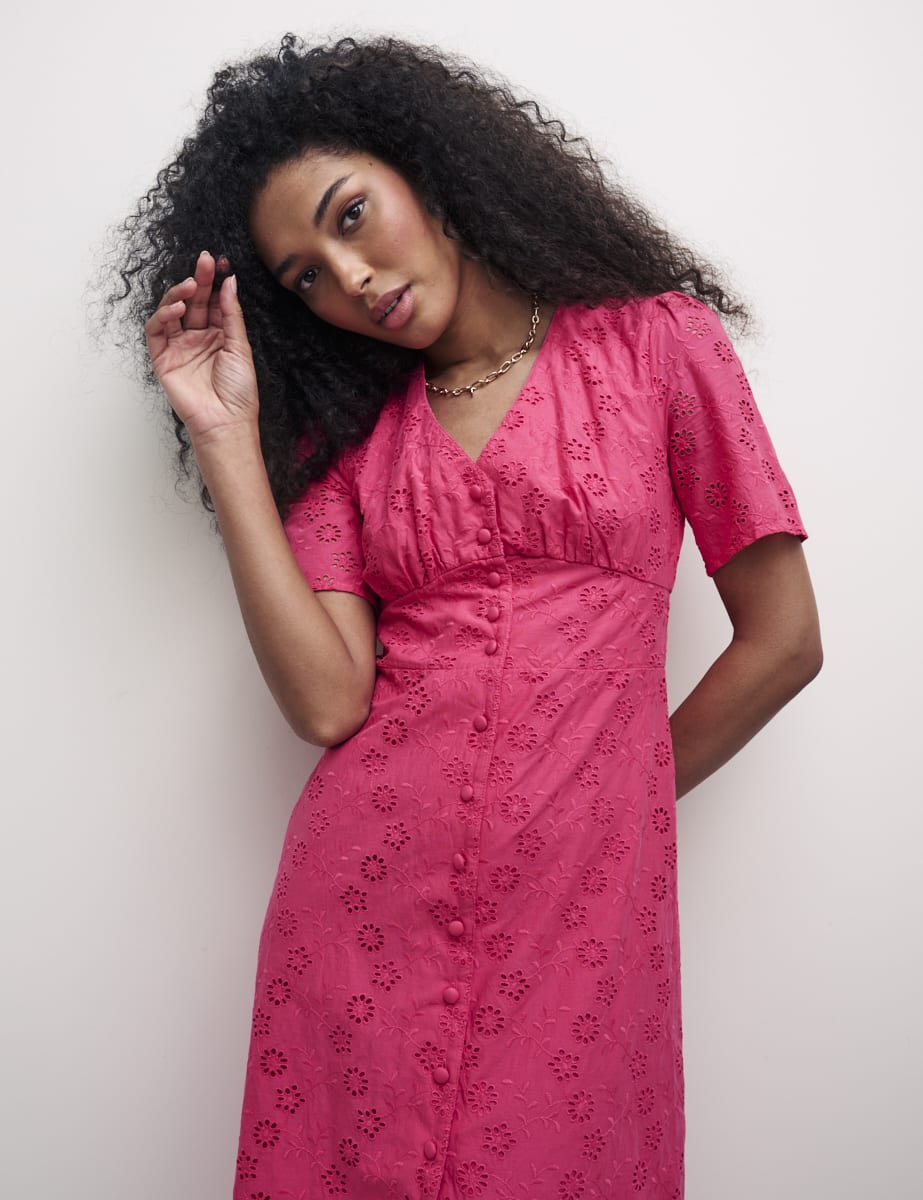 Pink Broderie Alexa Midi Dress
