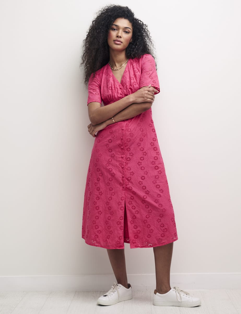 Pink Broderie Alexa Midi Dress