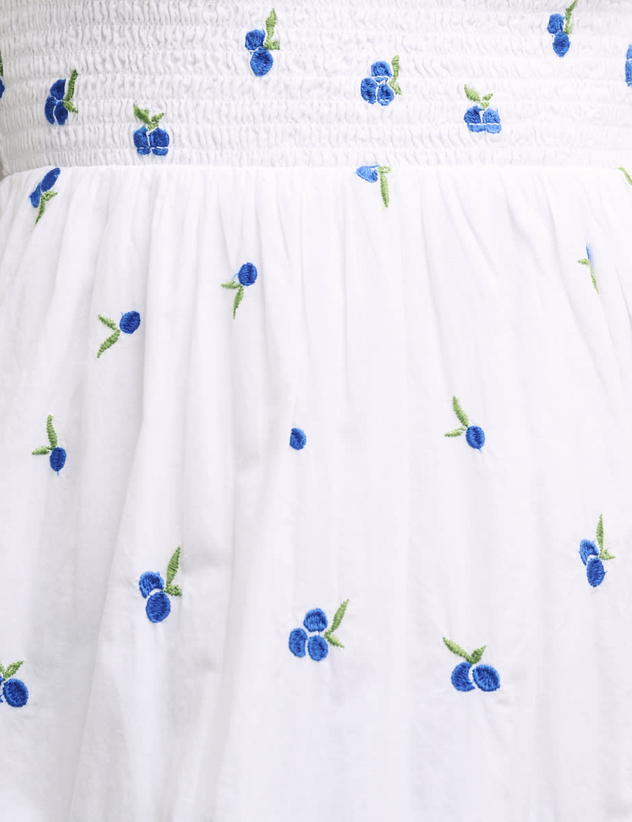 White Blueberry Embroidered Puff Sleeve Tallulah Midi Dress