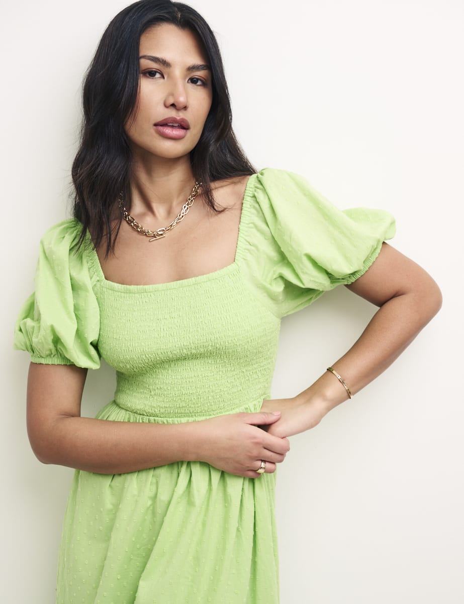 Green Puff Sleeve Tallulah Midi Dress