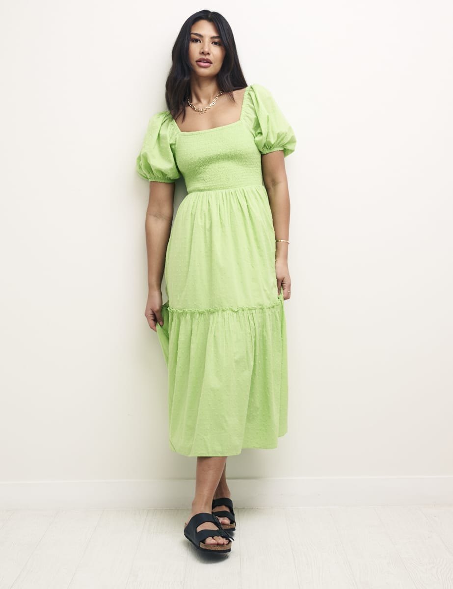 Green Puff Sleeve Tallulah Midi Dress