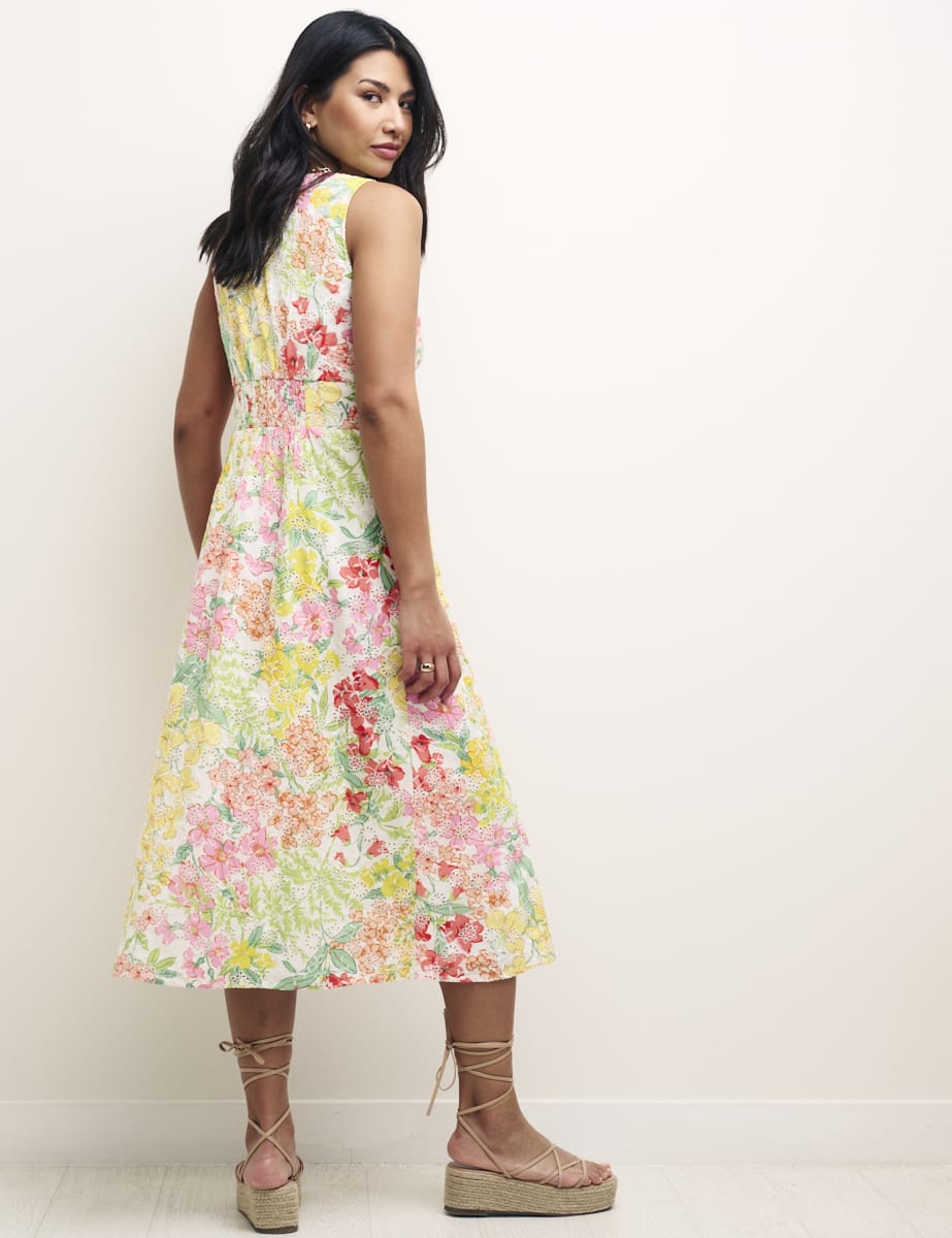 Petite Floral Broderie Sandra Midi Dress