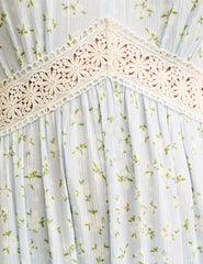 Blue Floral Lace Trim Stephie Midi Dress