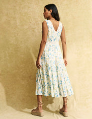 White Floral Crochet Detail Stephie Midi Dress