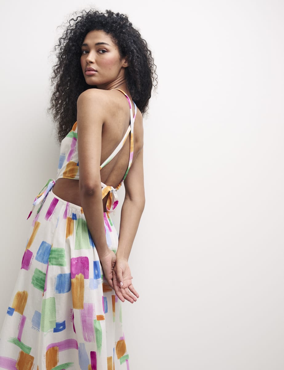 White Watercolour Halterneck Christina Midi Dress