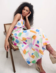 White Watercolour Halterneck Christina Midi Dress