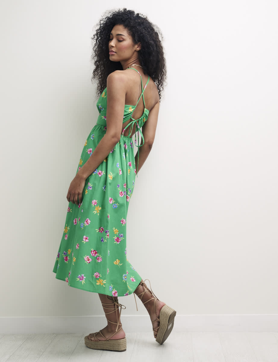 Green Floral Tie Back Detail Billie Midi Dress