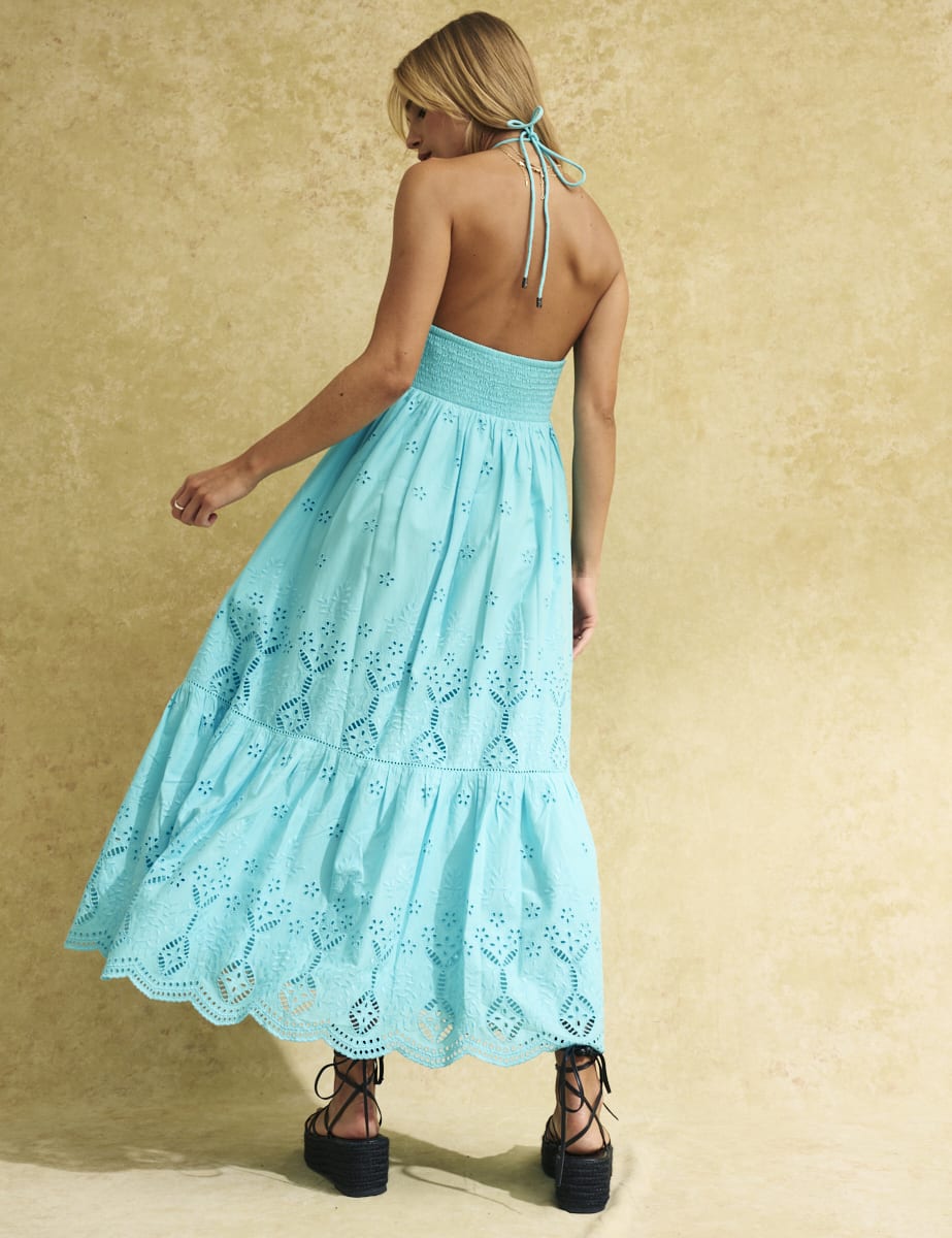 Blue Cross Over Halter Neck Tabitha Midi Dress