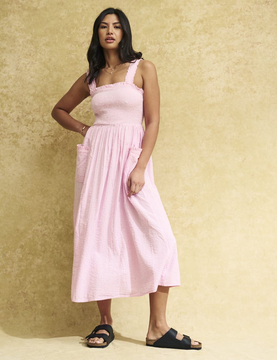 Pink Gingham Check Dionne Midi Dress