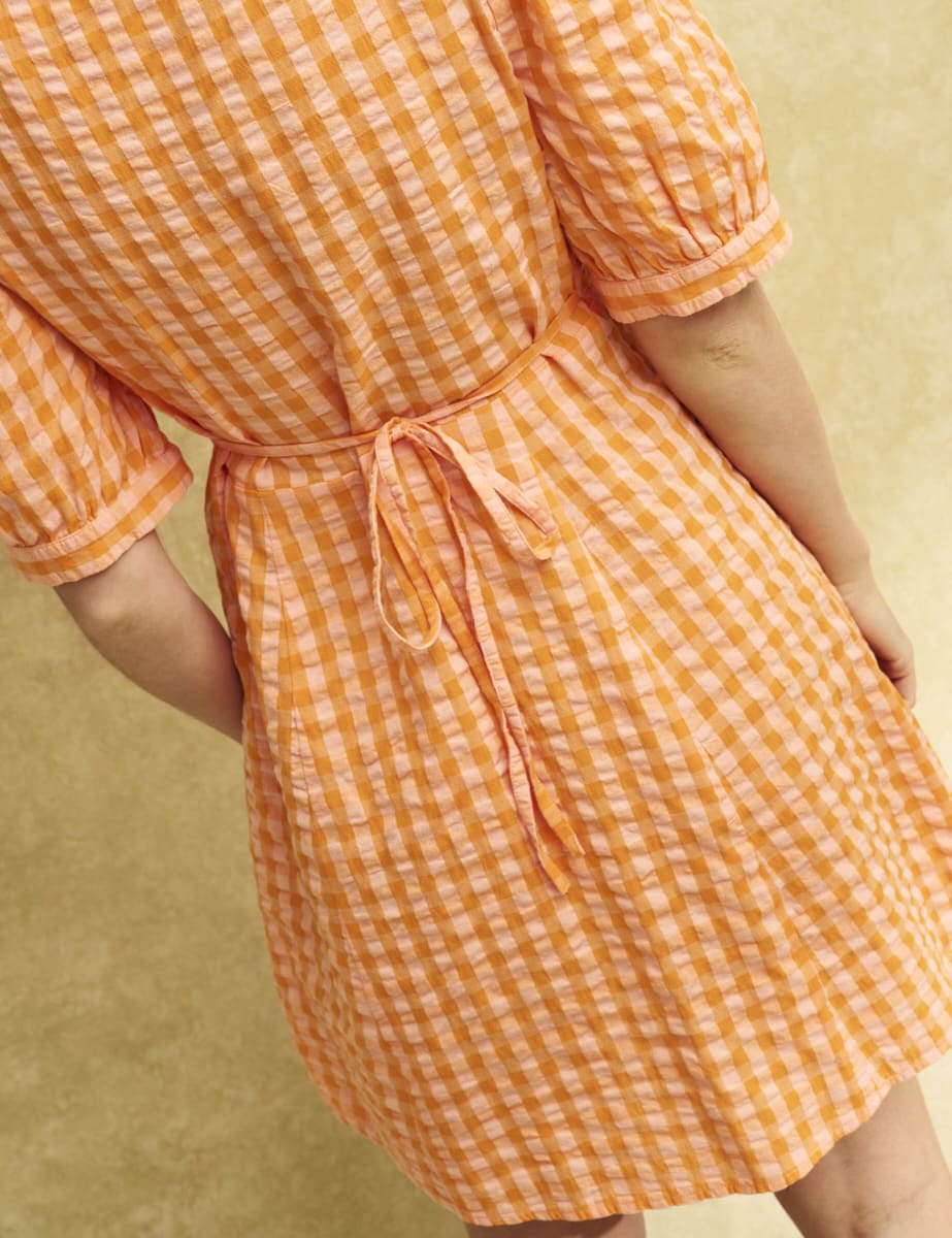 Orange Gingham Check Penny Mini Dress