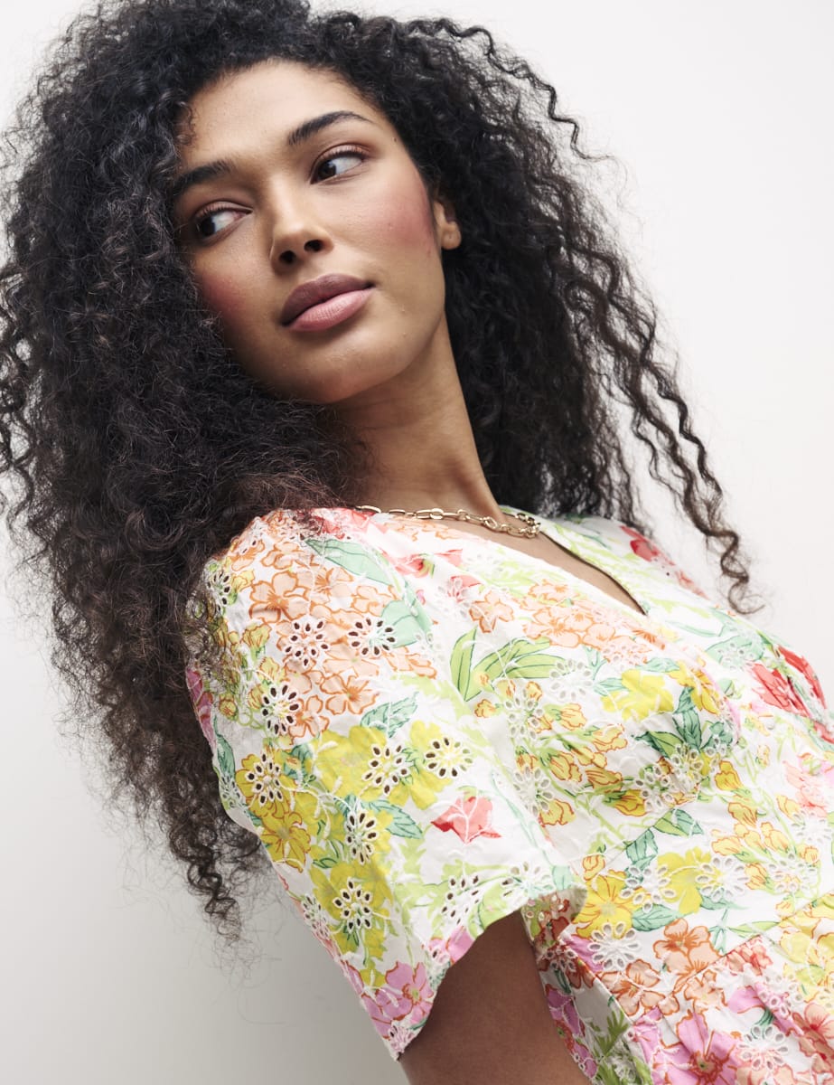 Petite Multi Floral Broderie Mietta Mini Dress