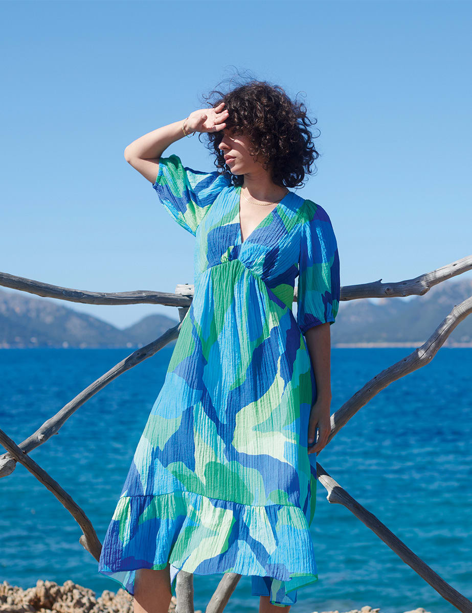 Blue Abstract Amy Midi Dress