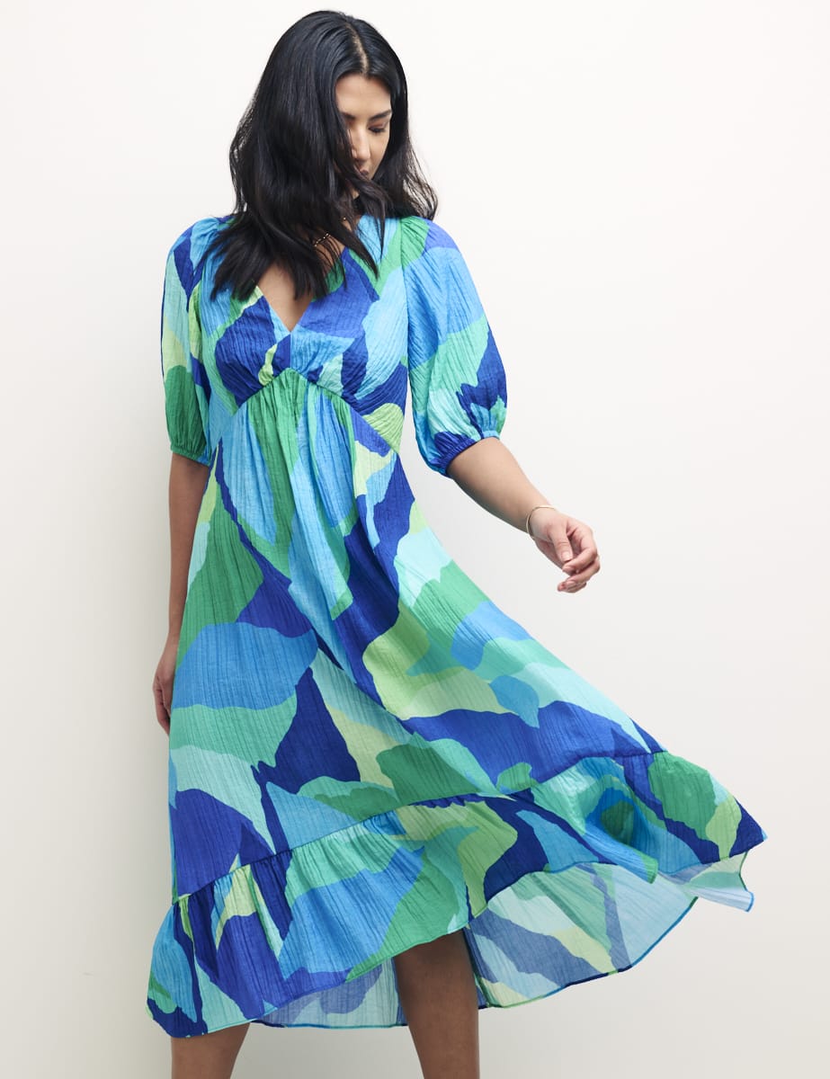 Blue Abstract Amy Midi Dress