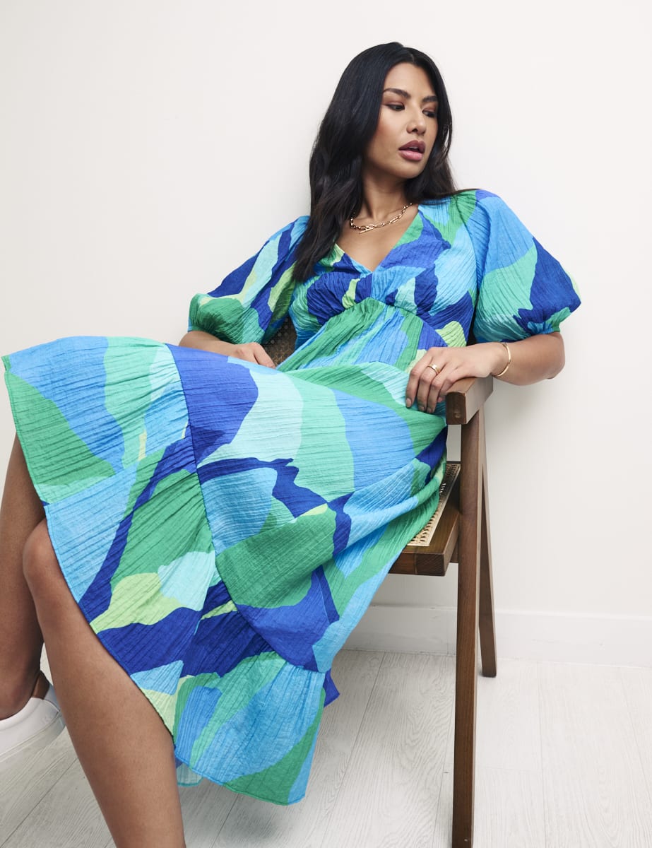Blue Abstract Amy Midi Dress