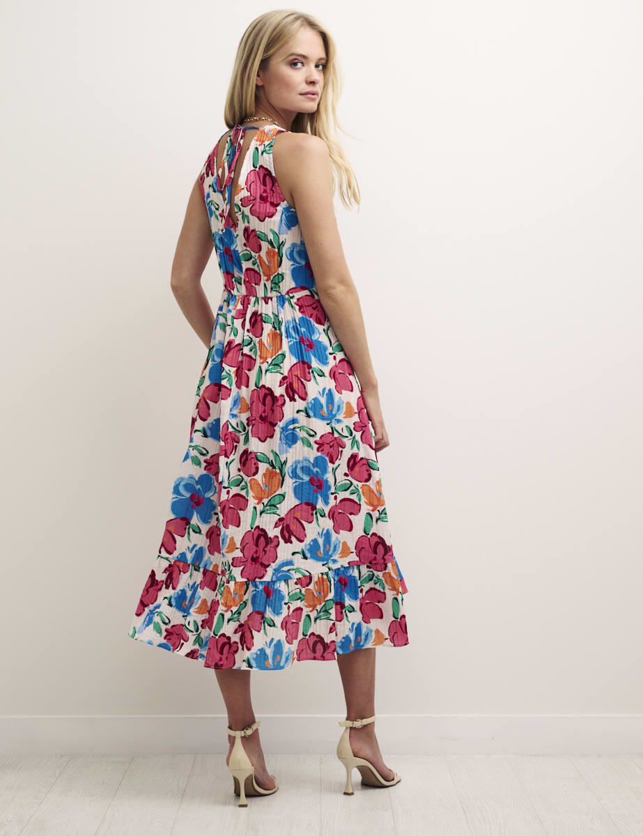 Big Floral V-Neck Sleeveless Smock Amy Midi Dress