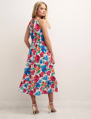 Big Floral V-Neck Sleeveless Smock Amy Midi Dress