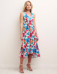 Big Floral V-Neck Sleeveless Smock Amy Midi Dress