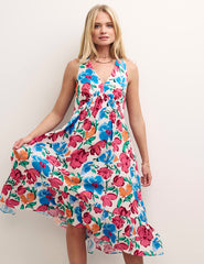 Big Floral V-Neck Sleeveless Smock Amy Midi Dress