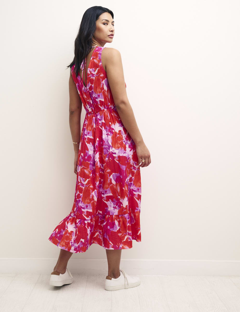 Brushstroke Floral V-Neck Amy Sleeveless Midi Dress