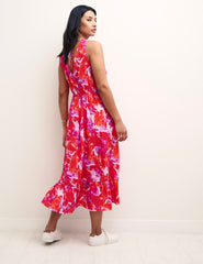 Brushstroke Floral V-Neck Amy Sleeveless Midi Dress
