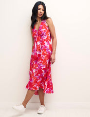 Brushstroke Floral V-Neck Amy Sleeveless Midi Dress