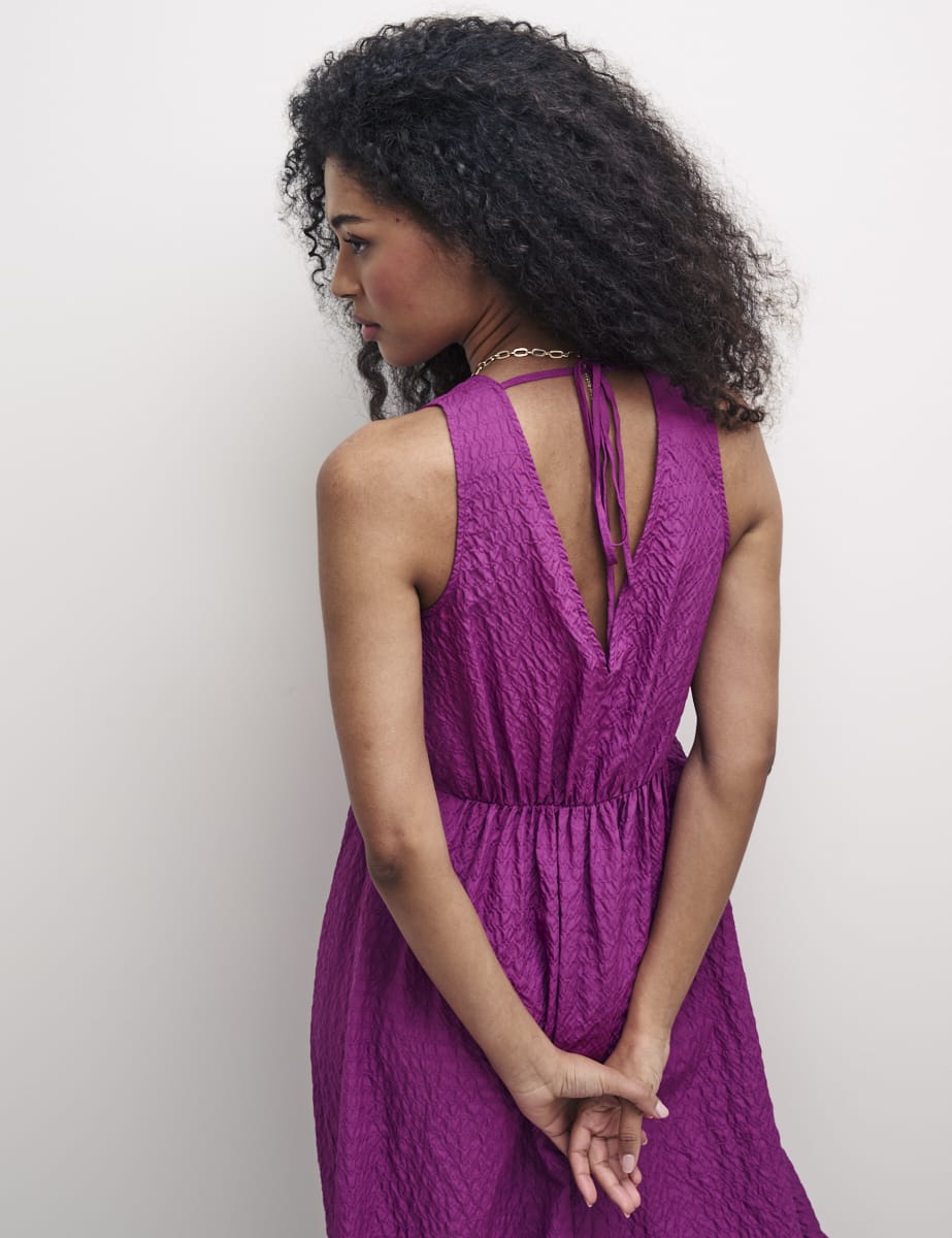 Purple V-Neck Amy Sleeveless Midi Dress