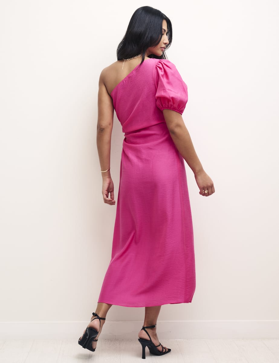 Pink One Shoulder Cut Out Detail Aubrey Midi Dress