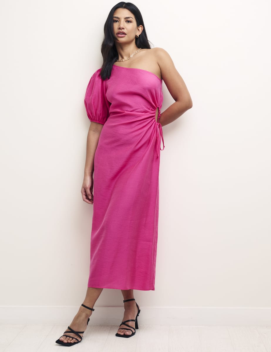 Pink One Shoulder Cut Out Detail Aubrey Midi Dress