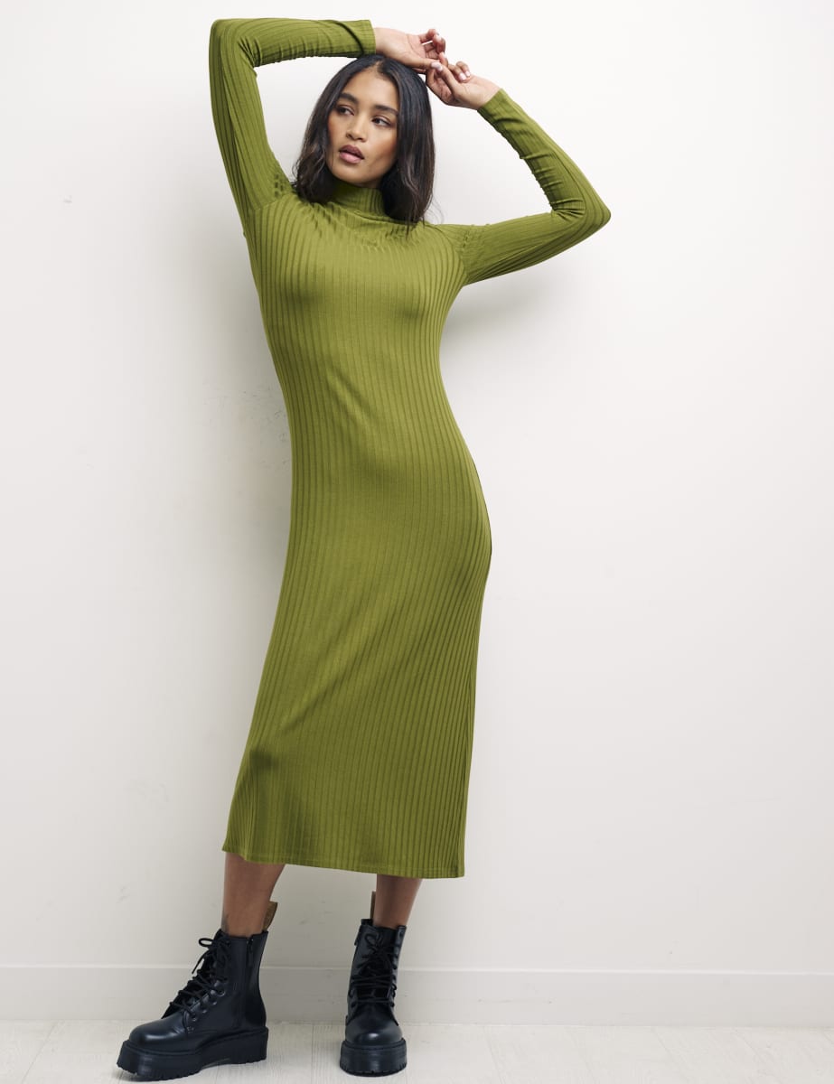 Green Bailey Cutout Rib Midi Dress
