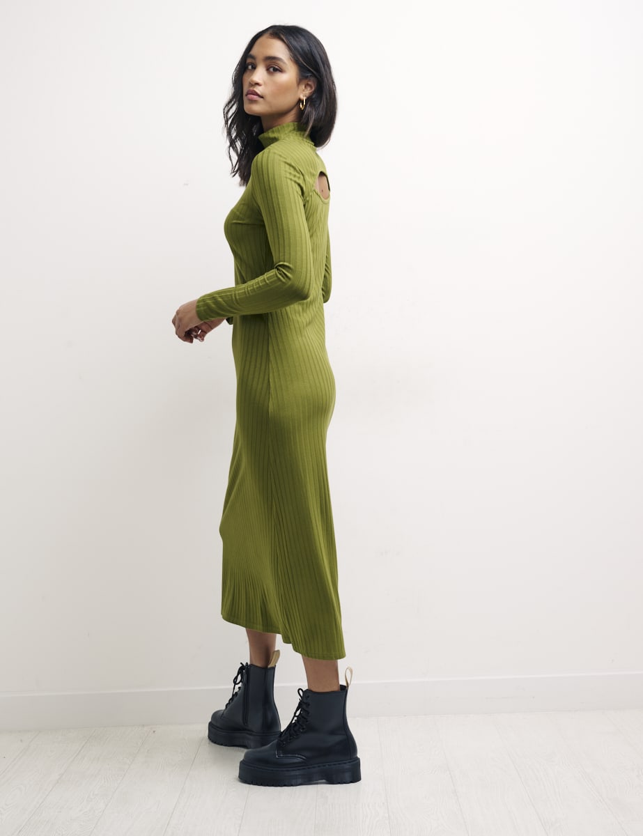 Green Bailey Cutout Rib Midi Dress